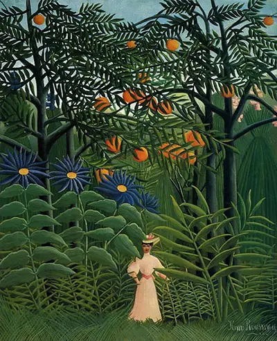 Woman Walking in an Exotic Forest Henri Rousseau